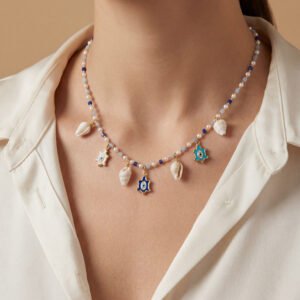 Mediterranean Hamsa & Shell Necklace