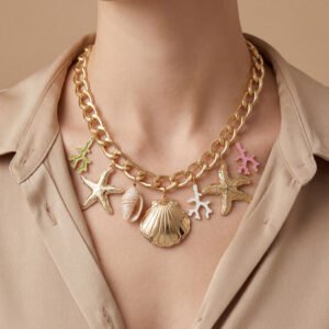 Poseidon Coral & Shell Charm Necklace