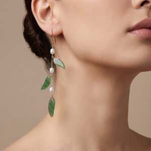 The Jade Leaf Pearl Drop Earrings